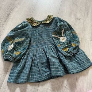 Plaid Green Kids Shirt with Embroidered Details